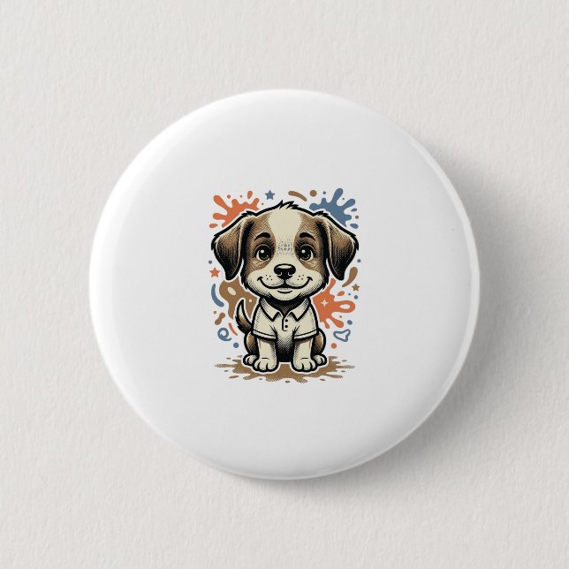 Cute Puppy Splash Engraving Vector Design_1 Button (Front)