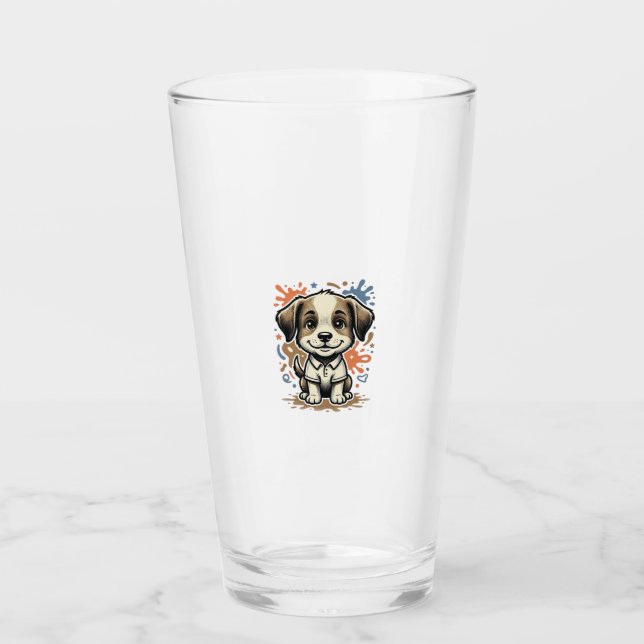 Cute Puppy Splash Engraving Vector Design_1 Glass (Front)