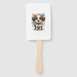Cute Puppy Splash Engraving Vector Design_1 Hand Fan