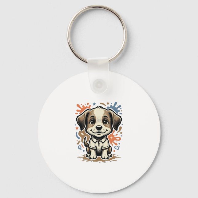 Cute Puppy Splash Engraving Vector Design_1 Keychain (Front)