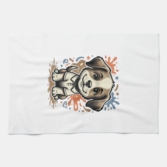 Cute Puppy Splash Engraving Vector Design_1 Kitchen Towel (Horizontal)