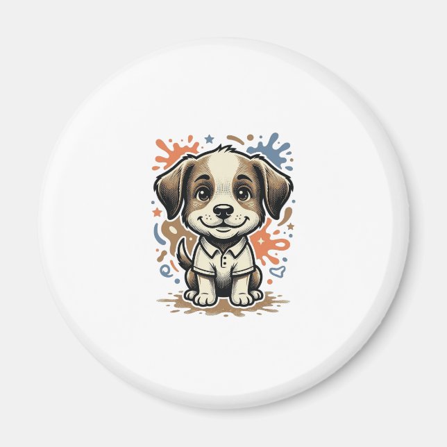 Cute Puppy Splash Engraving Vector Design_1 Magnet (Front)