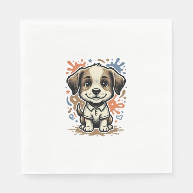 Cute Puppy Splash Engraving Vector Design_1 Napkins (Front)