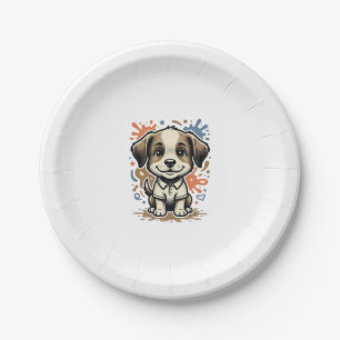 Cute Puppy Splash Engraving Vector Design_1 Paper Plates