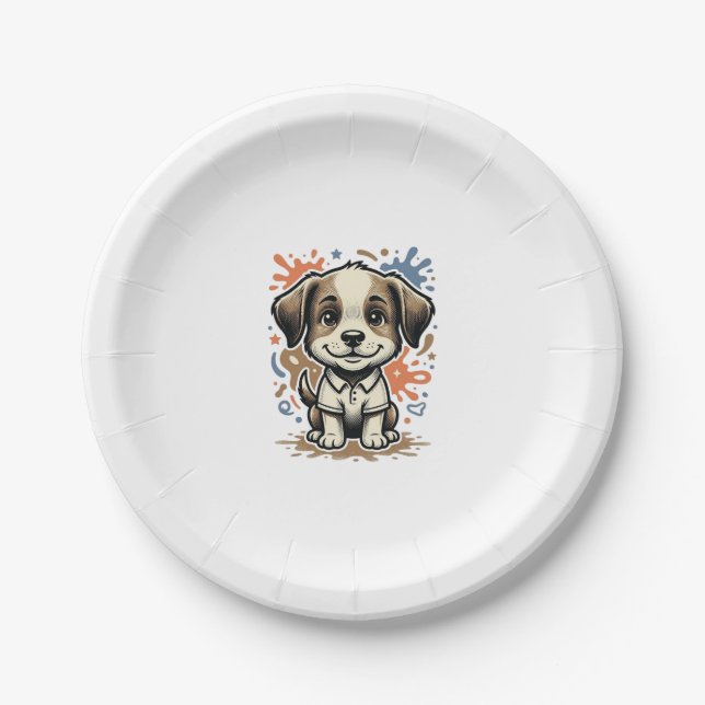 Cute Puppy Splash Engraving Vector Design_1 Paper Plates (Front)