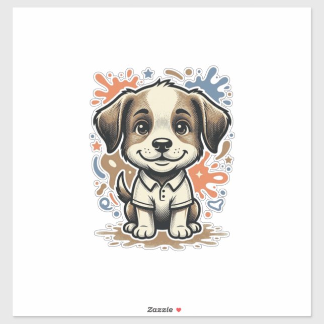 Cute Puppy Splash Engraving Vector Design_1 Sticker (Sheet)