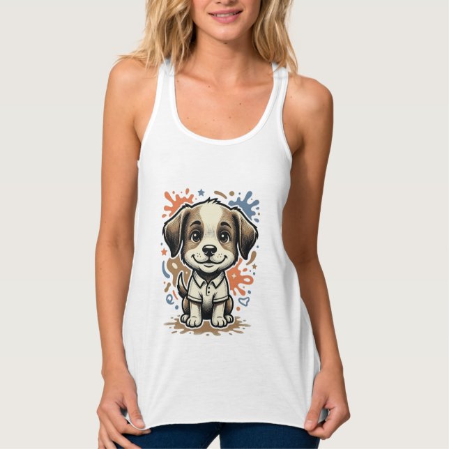 Cute Puppy Splash Engraving Vector Design_1 Tank Top (Front)