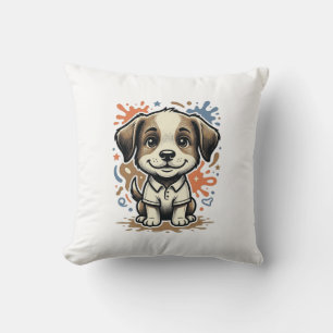 Cute Puppy Splash Engraving Vector Design_1 Throw Pillow