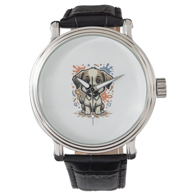 Cute Puppy Splash Engraving Vector Design_1 Watch (Front)