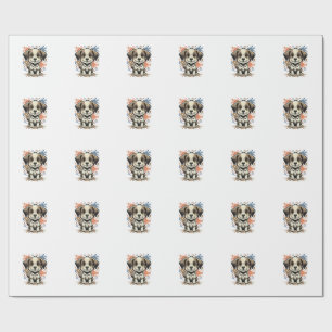 Cute Puppy Splash Engraving Vector Design_1 Wrapping Paper