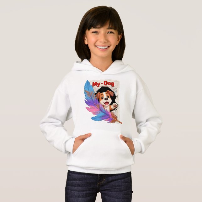 Cute Puppy Tearing Newspaper Cartoon Hoodie (Front Full)