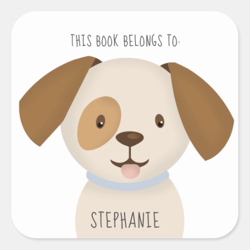 Cute Puppy This Book Belongs to Square Sticker