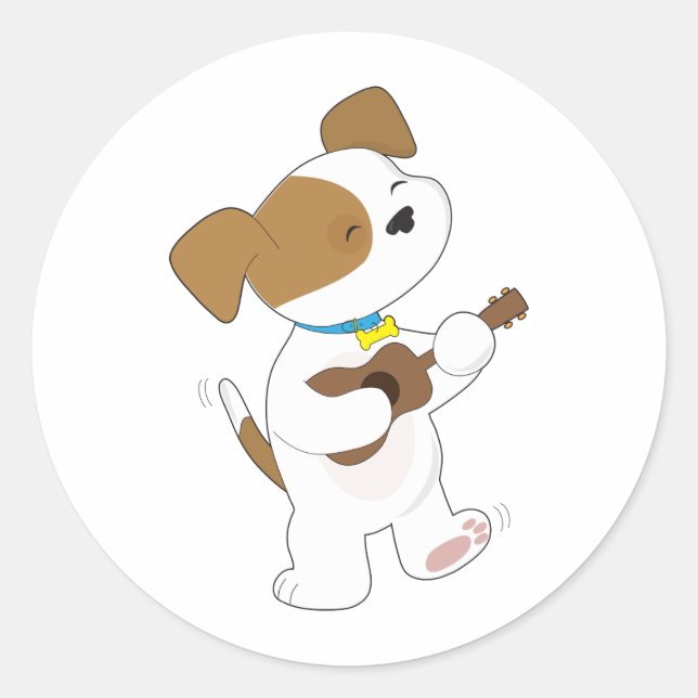 Cute Puppy Ukulele Classic Round Sticker (Front)