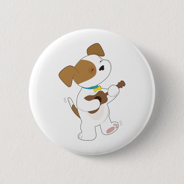 Cute Puppy Ukulele Pinback Button (Front)