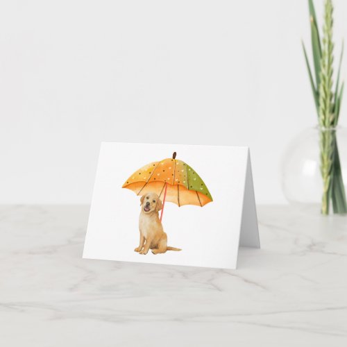 Cute Puppy under Autumn Color Umbrella  Card