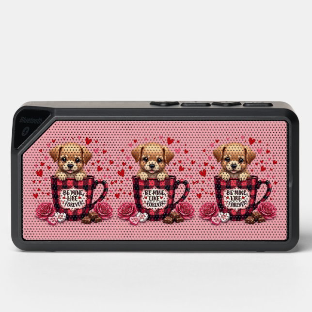 Cute Puppy Valentine Buffalo Plaid Aesthetic Mug Bluetooth Speaker (Front)