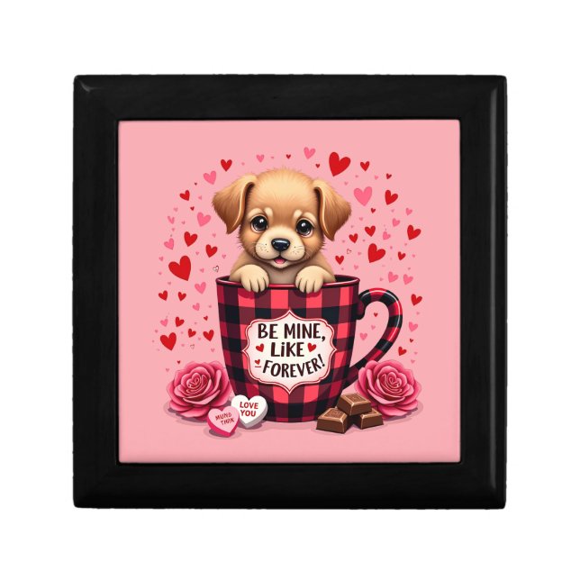 Cute Puppy Valentine Buffalo Plaid Aesthetic Mug Gift Box (Front)