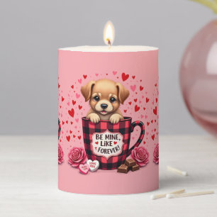 Cute Puppy Valentine Buffalo Plaid Aesthetic Mug Pillar Candle