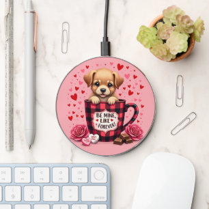Cute Puppy Valentine Buffalo Plaid Aesthetic Mug Wireless Charger