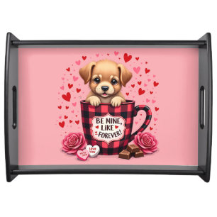 Cute Puppy Valentine Buffalo Plaid Aesthetic Serving Tray