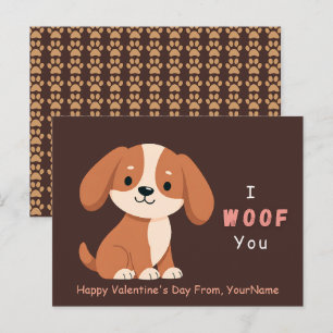 Cute Puppy Valentine Pun Card – I Woof You
