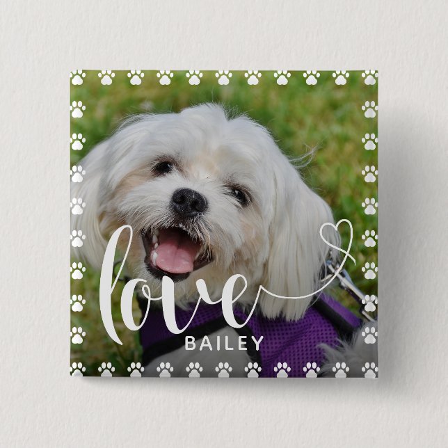 Cute Puppy Valentines Day Pet Puppy Dog Photo Button (Front)