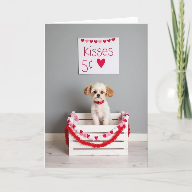 Cute Puppy Valentines Kisses Card (Front)