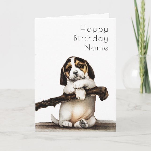 Cute Puppy Vintage Art Deco Birthday Card (Front)