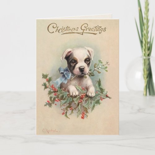Cute Puppy Vintage Christmas Greeting Holiday Card