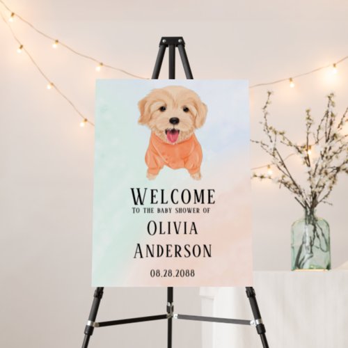 Cute Puppy Watercolor Boy Baby Shower Welcome Sign