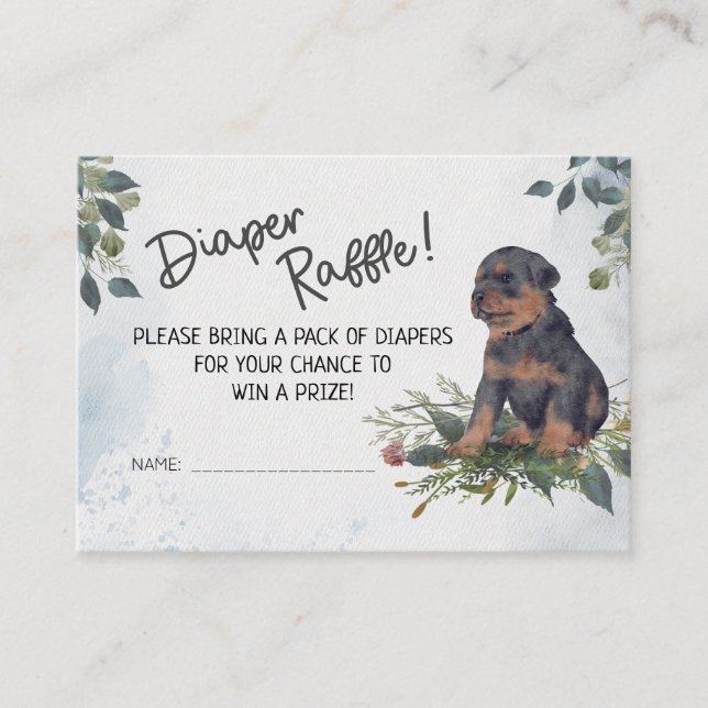 Cute Puppy Watercolor Diaper Raffle Baby Shower  Enclosure Card (Front)