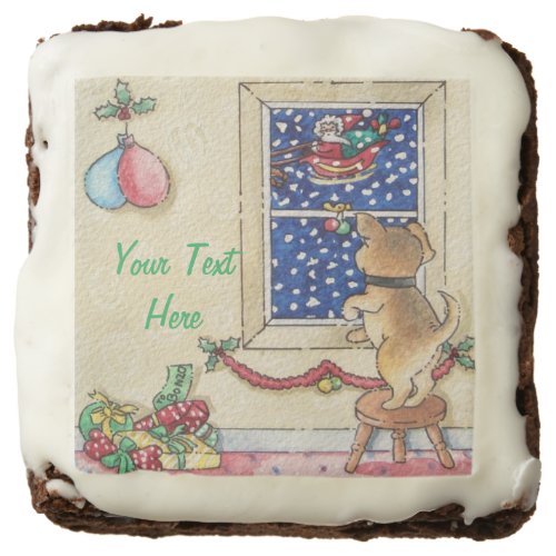 cute puppy waving to santa in the snow christmas brownie