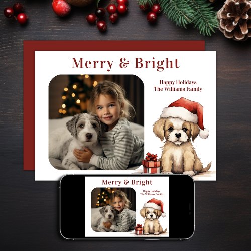 Cute Puppy Wearing a Santa Hat Dog Photo Christmas Holiday Card