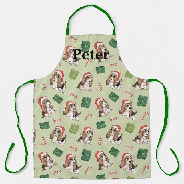 Cute Puppy wearing his Santa Hat Apron  (Front)