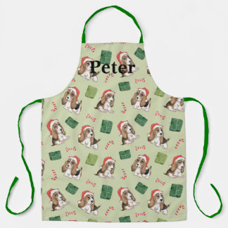 Cute Puppy wearing his Santa Hat Apron