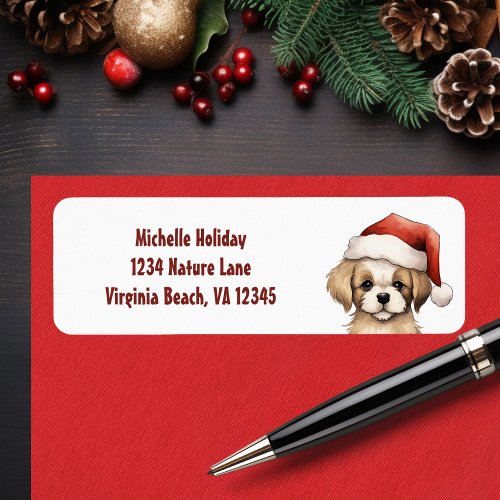 Cute Puppy Wearing Santa Hat Dog Christmas Address Label