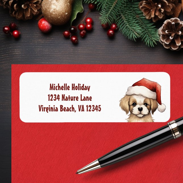 Cute Puppy Wearing Santa Hat Dog Christmas Address Label (Cute Puppy Wearing Santa Hat Dog Christmas Address Label)