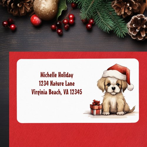 Cute Puppy Wearing Santa Hat Dog Christmas Address Label
