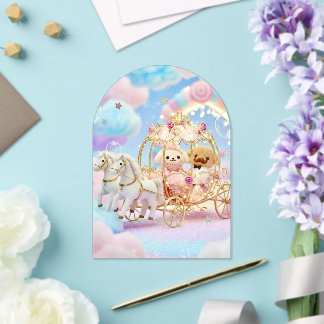 Cute Puppy Wedding Fairytale Carriage Acrylic Invitations