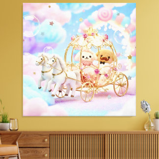 Cute Puppy Wedding Fairytale Carriage Canvas Print