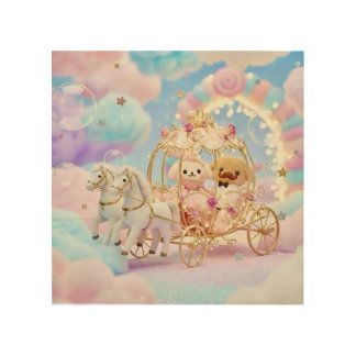 Cute Puppy Wedding Fairytale Carriage Wood Wall Art