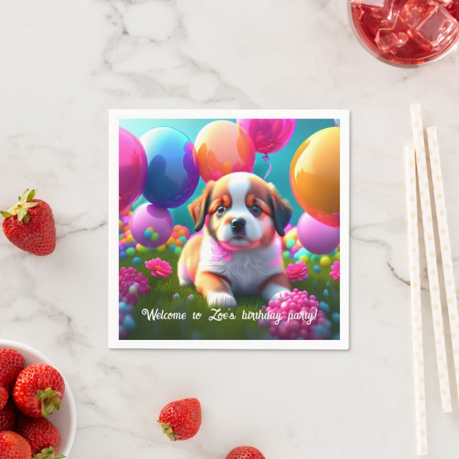 Cute puppy with balloons - birthday  napkins (Insitu)