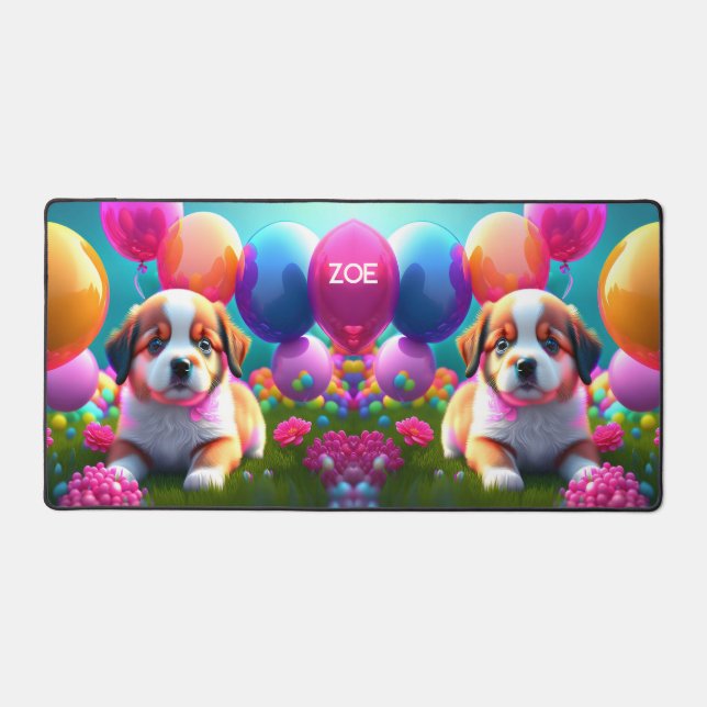 Cute puppy with balloons   desk mat (Front)