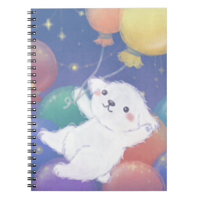 Cute Puppy with Balloons & Stars Notebook (Front)