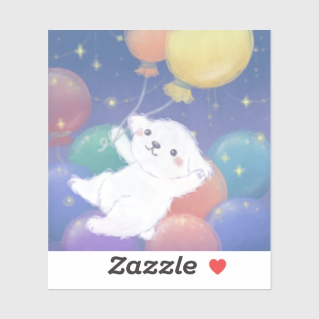 Cute Puppy with Balloons & Stars Sticker (Sheet)