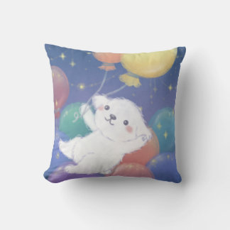Cute Puppy with Balloons & Stars Throw Pillow