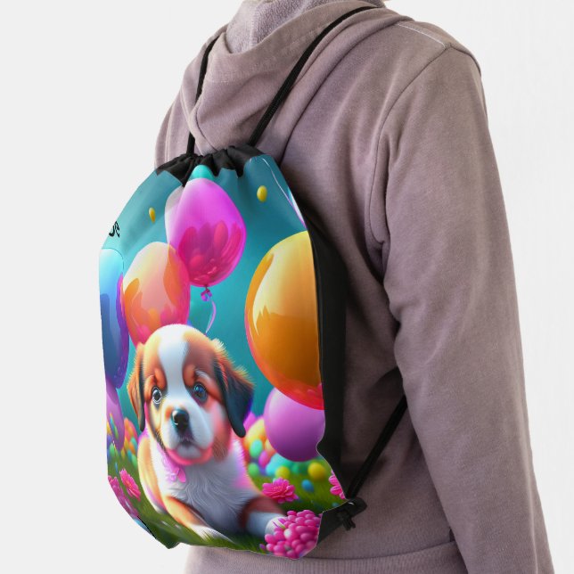 Cute puppy with balloons - sweet  drawstring bag (Insitu)