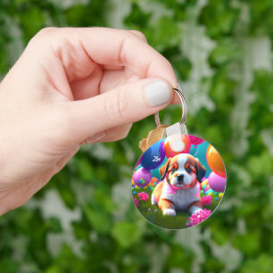 Cute puppy with balloons - sweet keychain