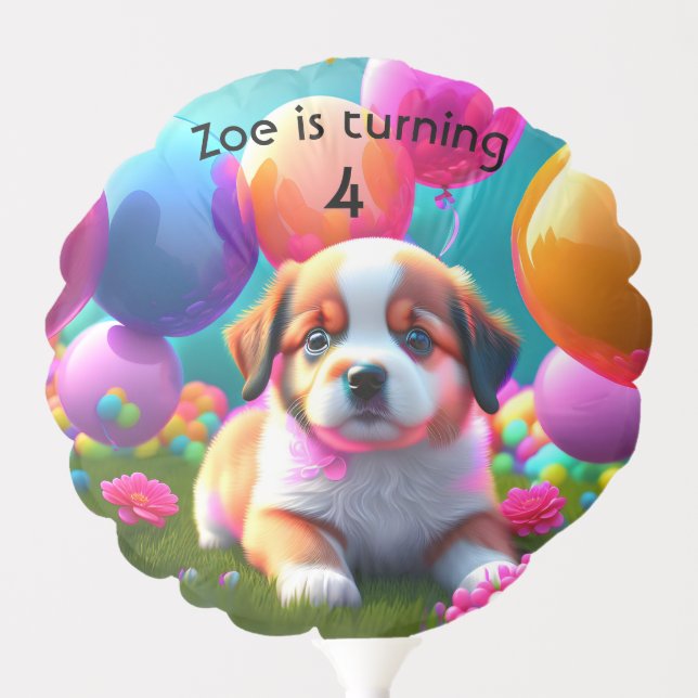 Cute puppy with balloons - sweet Kids Birthday  (Front)