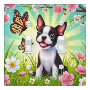 Cute Puppy with Blossoms and Butterflies Light Switch Cover